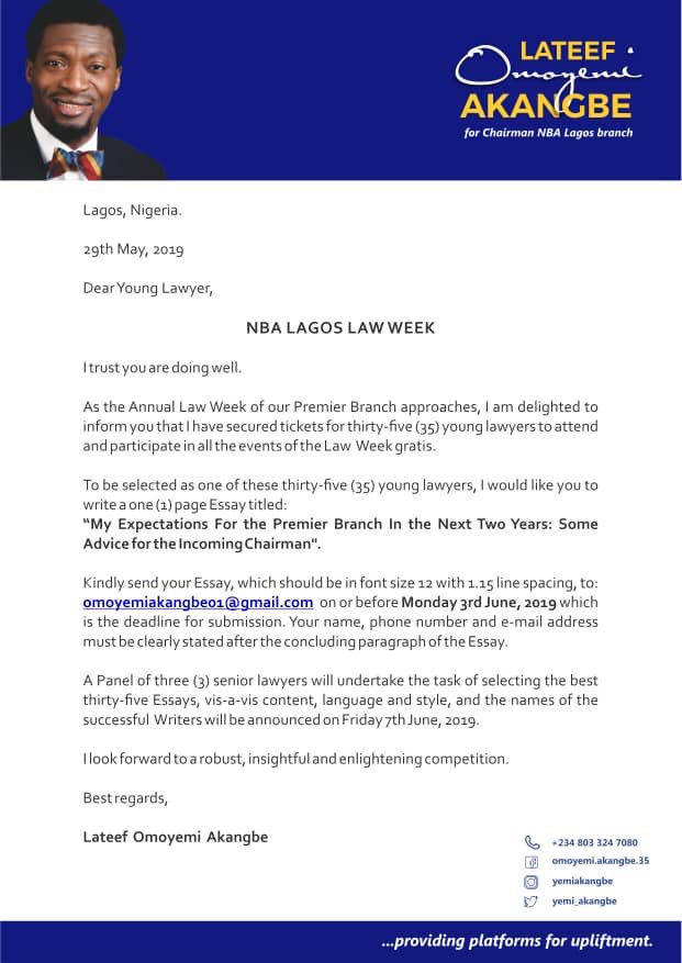 Are you a Lawyer?
Do you Practise in Lagos State?
Are you a financial member of the Premier Branch <a href="/nbalagosbranch/">NbaLagosBranch</a> ? NBA Lagos Law Week is here and <a href="/yemi_akangbe/">Yemi Akangbe</a> has got you covered. See how to tap in below: