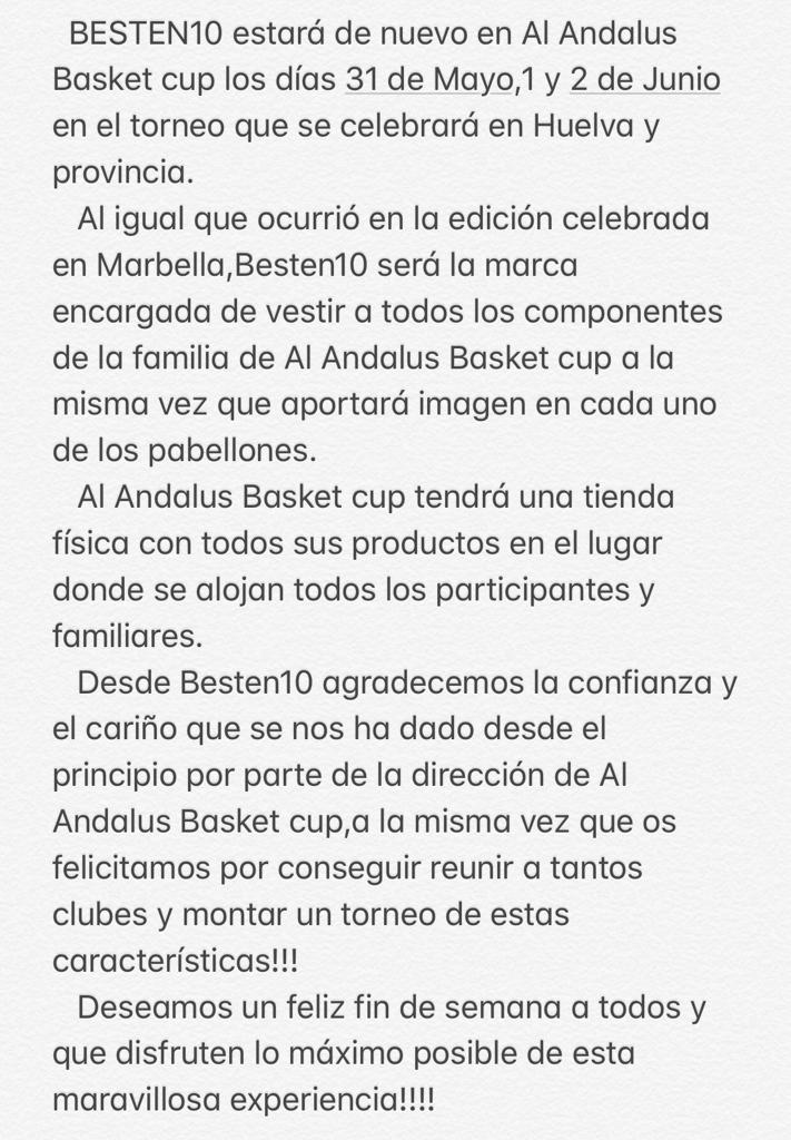 besten10sport's tweet photo. ¡¡¡BESTEN10 estará de nuevo en @AndalusBasket Cup los dias 31 de Mayo, 1 y 2 de Junio en el torneo que se celebrará en Huelva y provincia!!!

#besten10 #besten #Huelva https://t.co/aSlqH1cB1R
