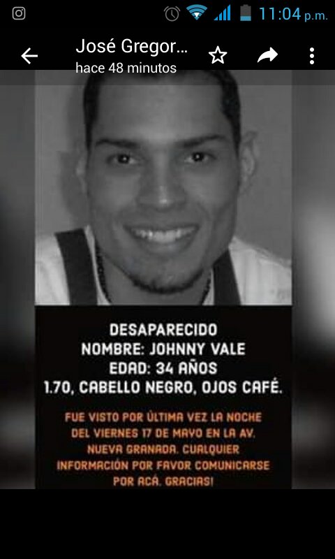 festejospatty's tweet photo. #SolidarioPana Ayuden a Difundir esta Noticia Urgente posee pérdida de Memoria; discapacidad motora del lado izquierdo; Dios Bendiga tu labor Guancho #johnnyvalle #desaparecido @CaraotaDigital @solidario_gv @globovision @isnardobravo @MateMedi @esteninf https://t.co/LbPt1N7XJ5
