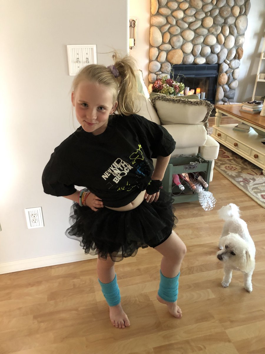 This little one is ready to take a trip back in time for 80’s day ⁦@wyeschool1⁩ Dug out mom’s old T-shirt and leg warmers.