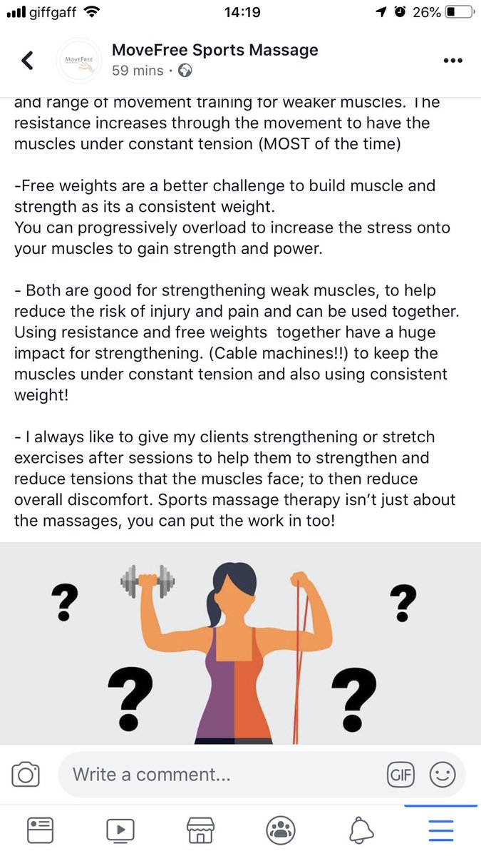 Wanna know what I think about resistance bands vs. Free weights?                 

Go check out my new post on Facebook and tap the like button for more content 

<a href="/PureGym_Poole/">PureGym_Poole</a> 

#sportsmassage #movefree #puregym #resistance #freeweights #gym