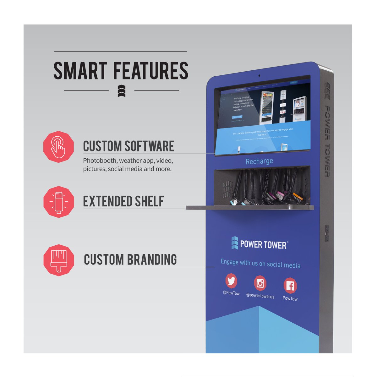 PowTow's tweet photo. The Smart offers several out-of-the-box solutions to give your audience a rich experience. Call now at 312.285.2342 or email us at info@powertower.com to have a Smart at your next event #kiosk #recharge #Marketing https://t.co/0cDuIpyfUj