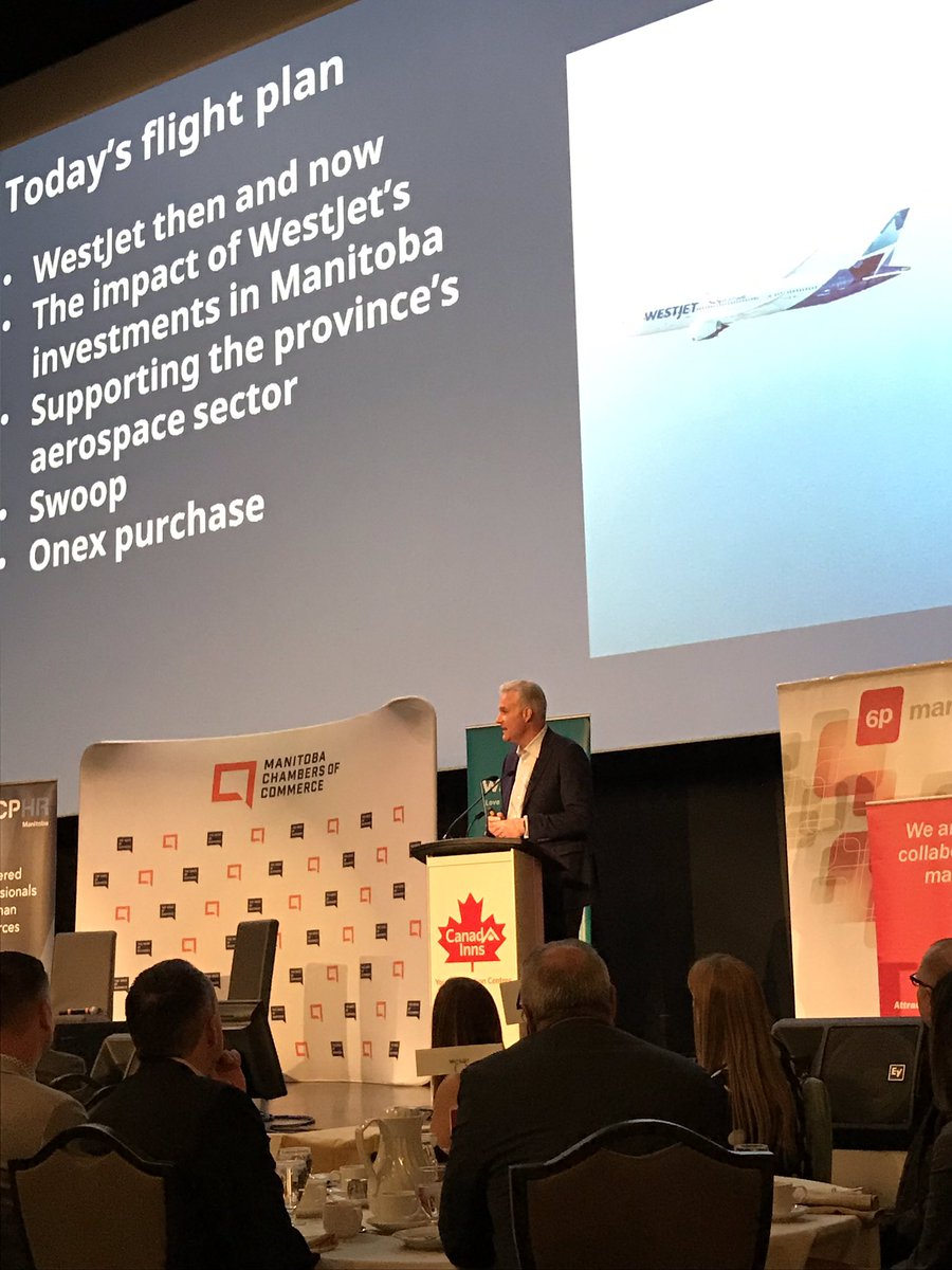 And we are about to take off! Happy to be attending the #MBizBreakfast to hear from Harry Taylor, Exec VP Finance & CFO of @WestJet. #VoiceofBusiness @mbchambersofcom