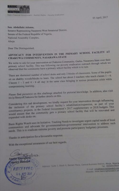 BRWorg's tweet photo. On 5 April 2017, the #TrackingNeeds team of @BRWOrg sent advocacy letters to all concerned governmental personnel and organizations for them to intervene in #TheStoryofChakuwa. All @NGRSenate &amp; @HouseNGR members representing #Nasarawa were notified in the letters incl. the govnr https://t.co/5ZYR63wWYz