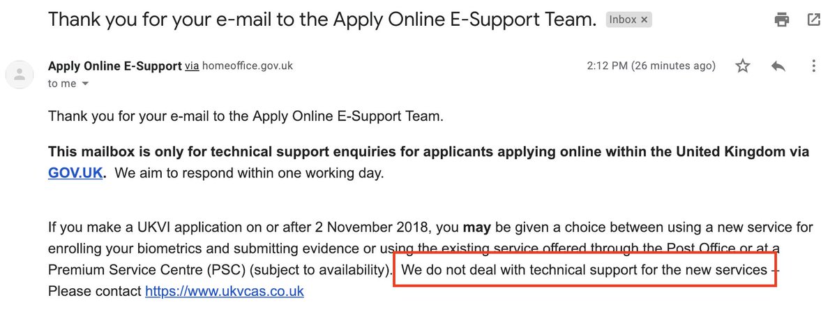 joyrmardi's tweet photo. @GOVUK I just made a fresh application as its urgent enough for me to not wait for the cancellation &amp; refund confirmation of the previous one. After payment &amp; upon trying to book an appointment, I get an error msg. I mailed ApplyOnlineE-Support@homeoffice.gov.uk and got this instead! https://t.co/FM3X8ShmLH