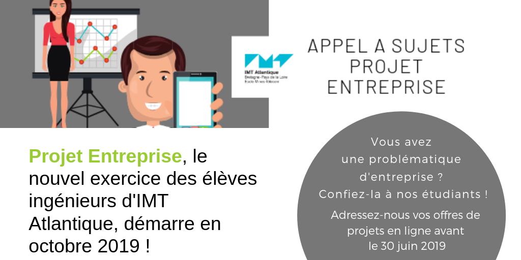 IMTAEntreprise's tweet photo. [Stage et mission #Entreprises] Projet Entreprise, c'est le nouvel exercice des élèves ingénieurs d' @IMTAtlantique. Une problématique d'entreprise confiée à un groupe d'étudiants organisés en mode projet. L'appel à sujets est ouvert jusqu'au 30 juin 2019. https://t.co/Pk7sKEua3k https://t.co/T972mqk9Ii