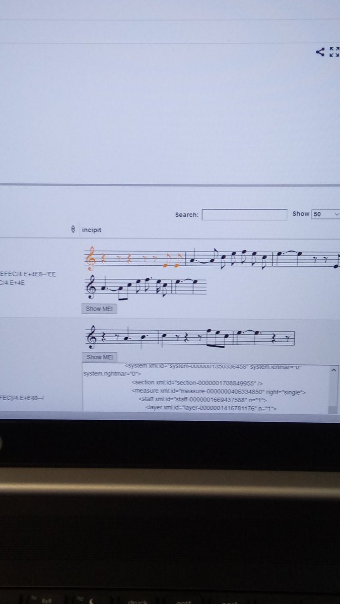 music_enfanthen's tweet image. And so the magic happens: hihlighting #verovio rendered incipits via #webannotations Directly in the #SPARQL results #mec2019