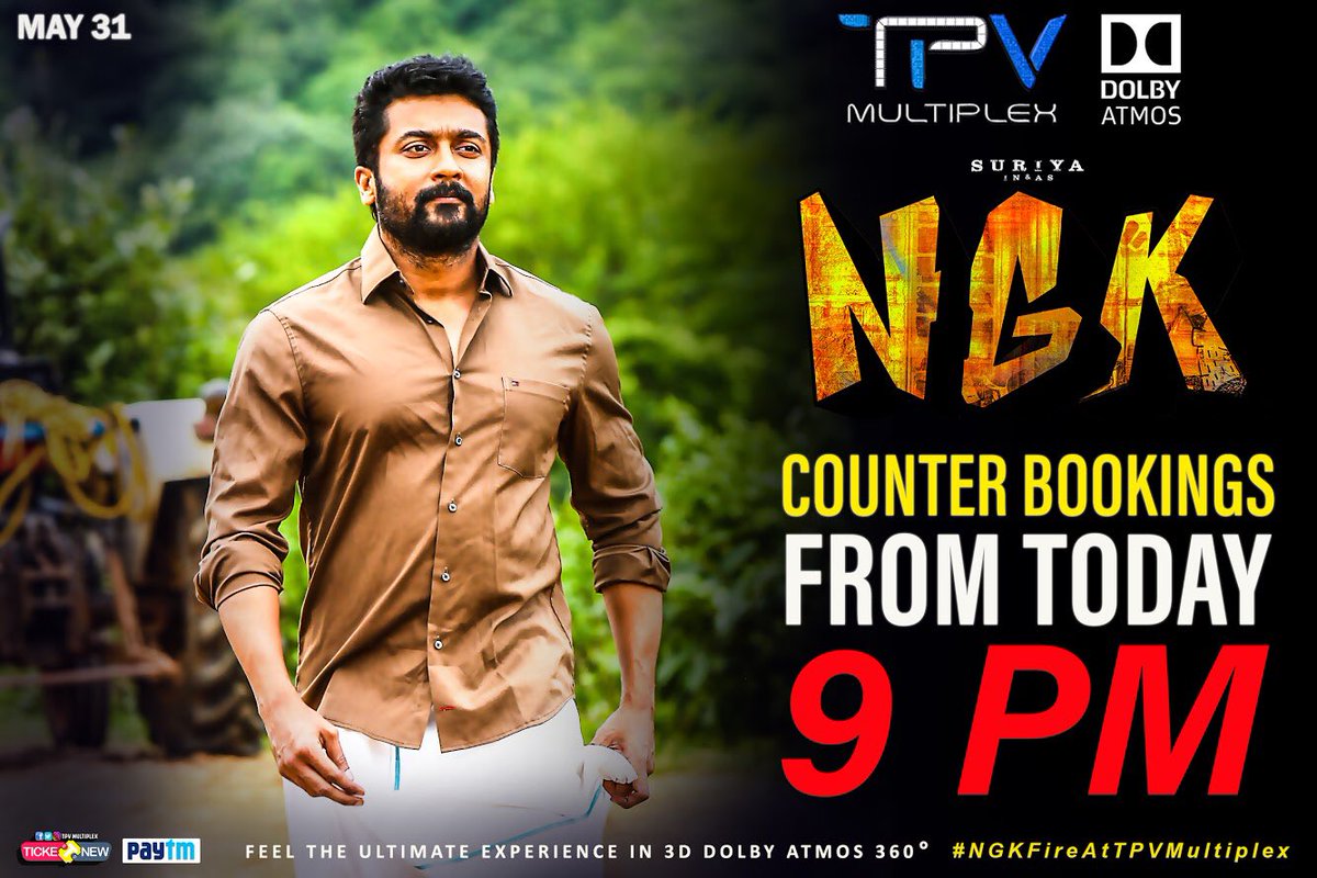 TPVMultiplex's tweet photo. After phenomenal online bookings for #NGK, opening our counter gates at #9PM today!
Get ready to experience @Suriya_offlโs political thriller in #REAL #DOLBYATMOS only at your @TPVMultiplex ๐๐
#NGKFireAtTPVMultiplex https://t.co/cJcGKcspCR