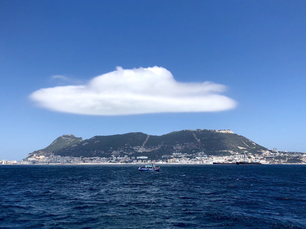 You get some pretty unique cloud formations over the Rock, this one seen from HMS Scimitar this afternoon. They are caused by the Levanter wind (or so our @metoffice friends tell us!). We think they are best seen from the water (of course!) #alwaysbeasailor #Gibraltar