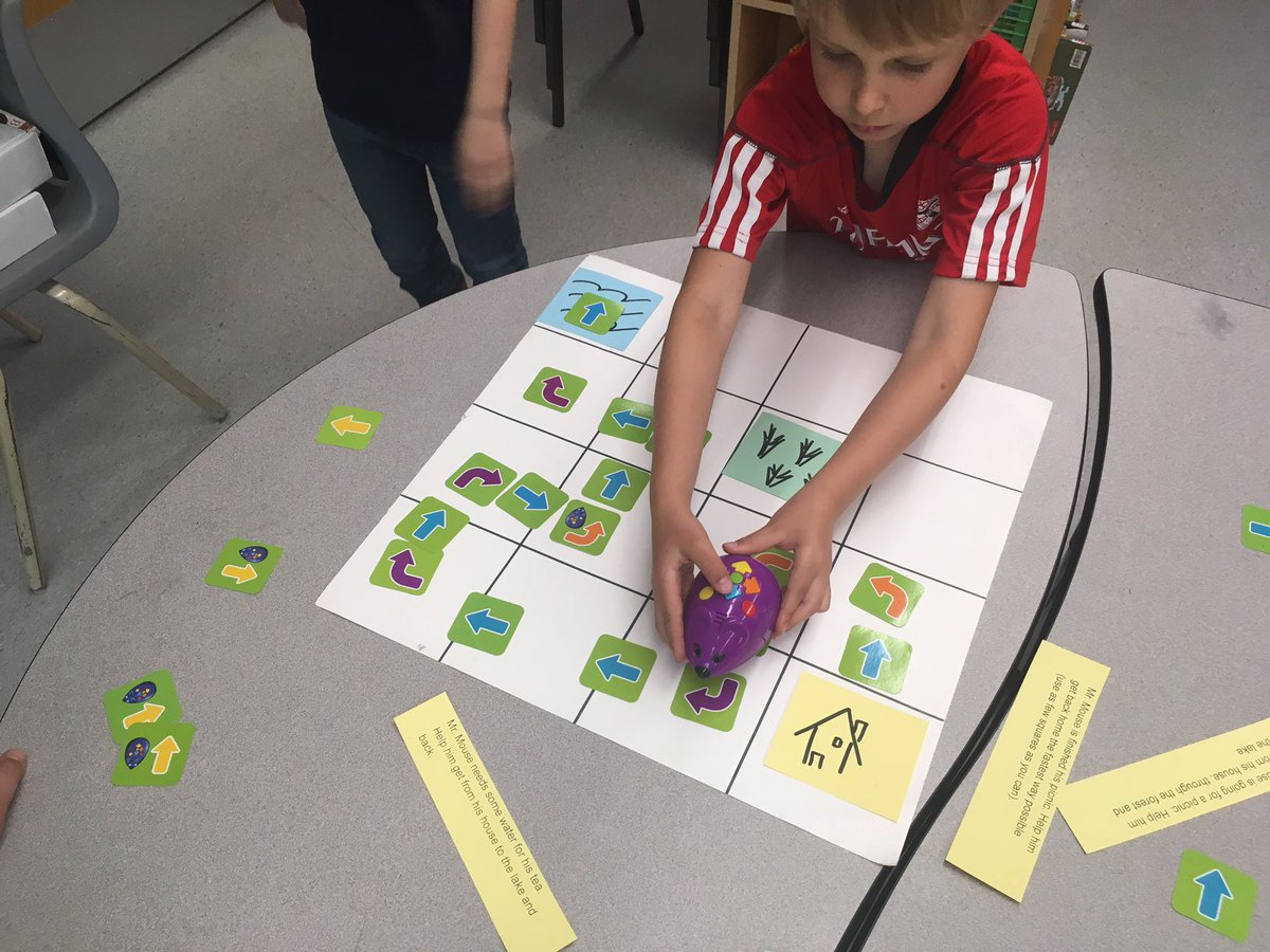 Mme_A_Reid's tweet photo. Story coding! Having fun using the robot mice to code stories! Thanks for the inspiration @rbathursthunt! #coding #NextLevelLiteracy #LearningIsFun @SD63DeepCove https://t.co/nrWpc5ssTb