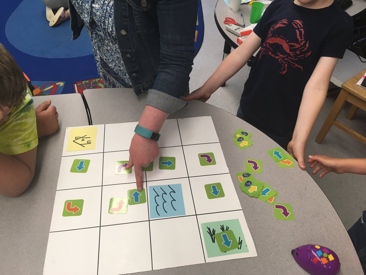 Mme_A_Reid's tweet photo. Story coding! Having fun using the robot mice to code stories! Thanks for the inspiration @rbathursthunt! #coding #NextLevelLiteracy #LearningIsFun @SD63DeepCove https://t.co/nrWpc5ssTb
