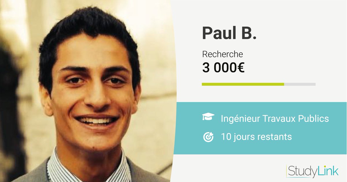 StudyLink_Fr's tweet photo. Paul suit actuellement un double diplôme en Engineering Management à Dublin via l'ESTP. Il lui reste 900€ euros de frais de scolarité à financer via sa campagne de prêt pour y parvenir ! ☘️ 
#JeSoutiensJePrête #JeSoutiensJeRetweet
👉 https://t.co/e2j9TousE2 https://t.co/7Ce3tBONLz