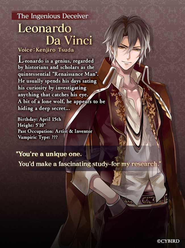 Ikémen Series by CYBIRD on Twitter: &quot;Introducing the men of Ikémen Vampire! First up is Leonardo Da Vinci, the skilled master of all trades. &quot;You're a unique one. You'd make a fascinating