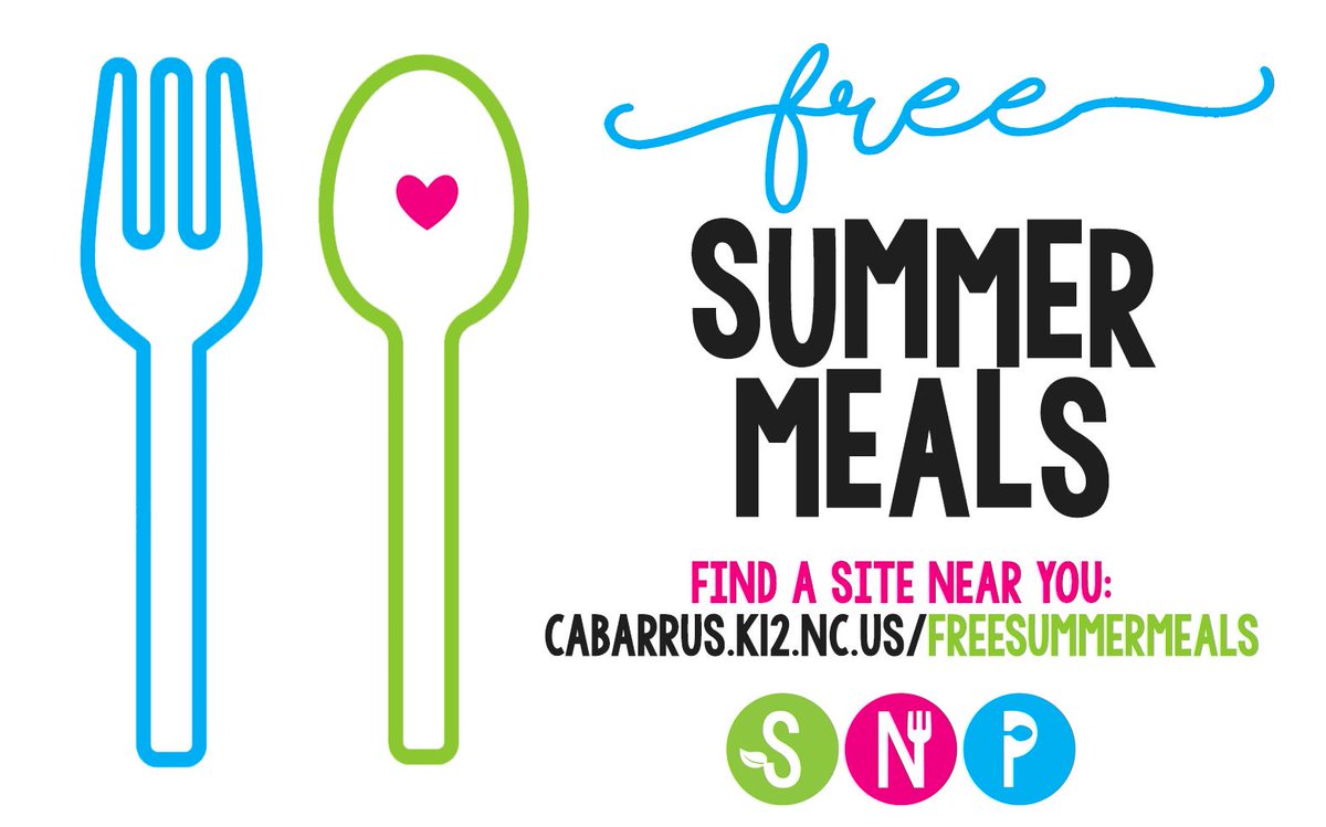 Our School Nutrition Program will offer free meals to children in our community once again this summer! Open sites will run from June 24th-August 16th. Every child age 18 and younger is eligible. 

Help us spread the word 😋🍴💞

For locations visit cabarrus.k12.nc.us/freesummermeals