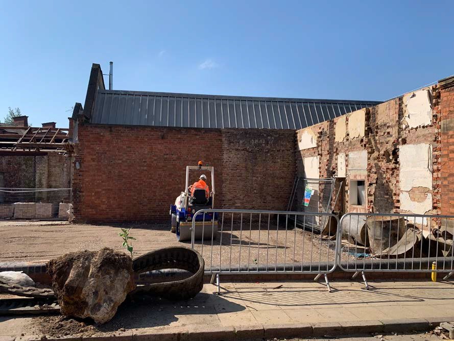 Explore_WN's tweet photo. The redevelopment of the historic Vulcan Works building in Guildhall Road is underway - the photos show the removal of the cottage in Angel Street as part of the project #celebratenorthampton #lovenorthampton #vulcanworks https://t.co/HCNM9gsJpR