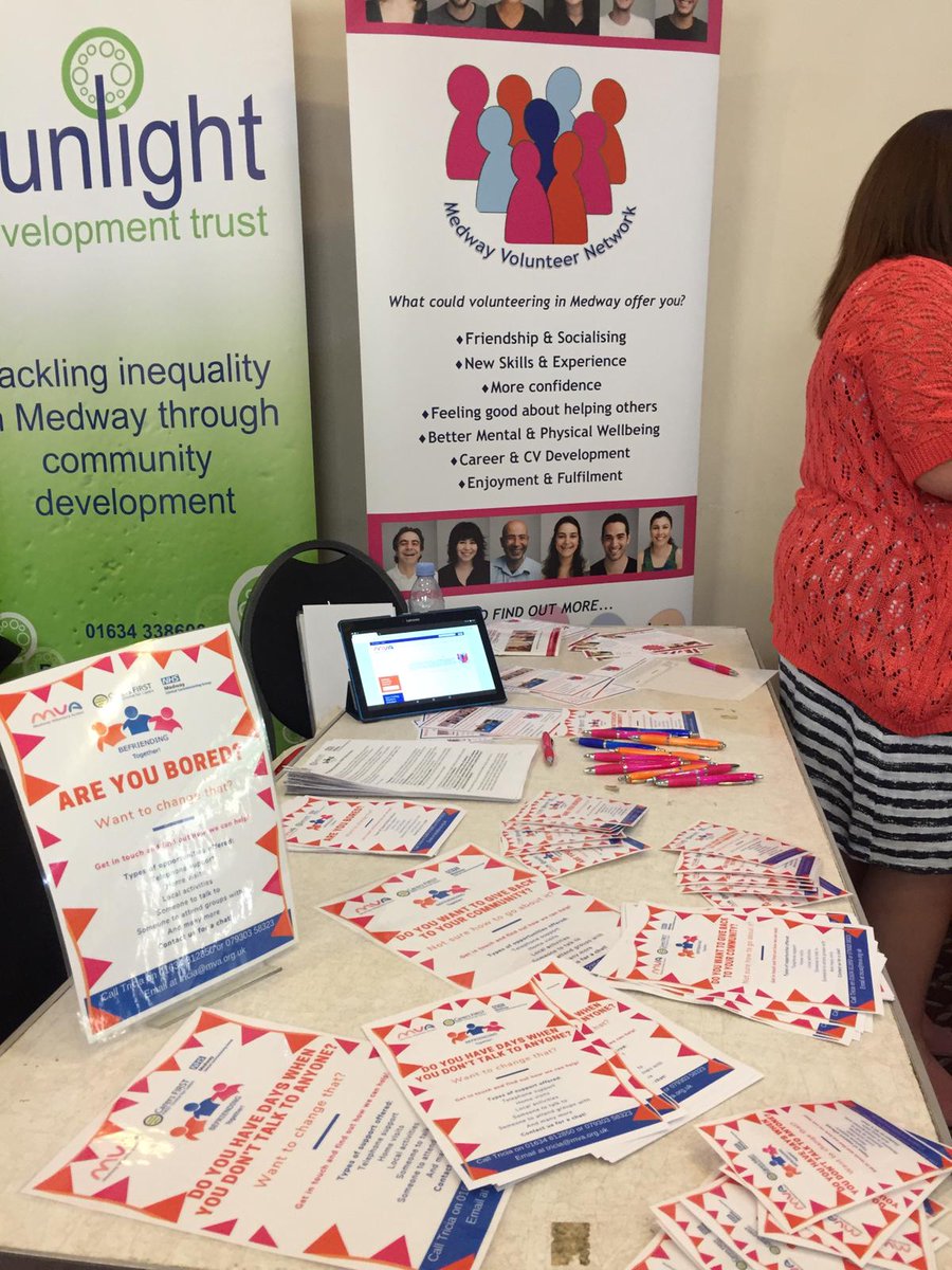 Chatting to lots of people about volunteering and befriending at Rochester Health Marketplace