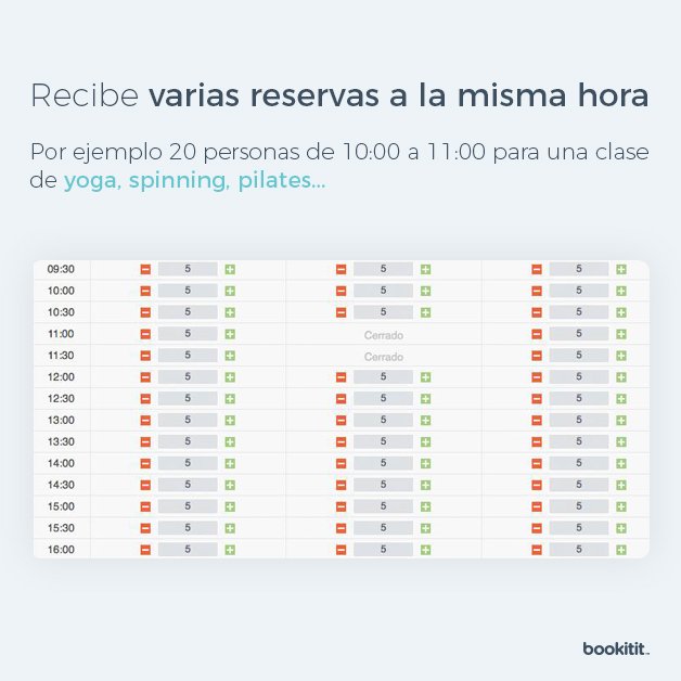 bookitit's tweet photo. Recibe varias reservas a la misma hora para clases grupales, por ejemplo 20 personas de 10:00 a 11:00 para una clase de yoga, spinning, pilates, cursos, formación...

#yoga #pilates #spinning #cursos #reservasonline #sistemareservasonline #gimnasio #gym #sportcenter #gimnasios https://t.co/5rVekWDo5J