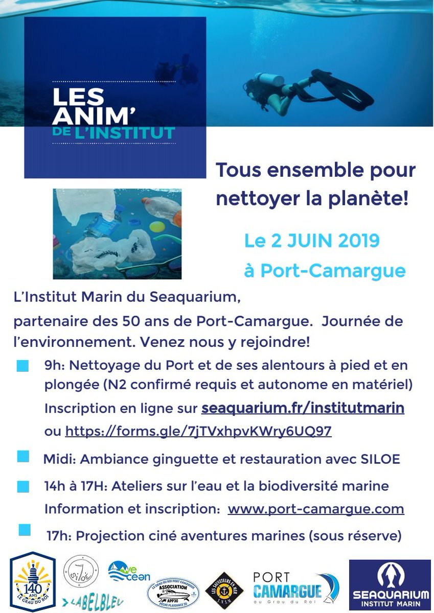 LeSeaquarium's tweet photo. Retrouvez l #InstitutMarin le 2 juin à 9h pour un nettoyage du port à Port Camargue dans le cadre de la journée #environnement des 50 ans du port. Ateliers et stands sur la biodiversité marine à partir de 14h. Sur inscription Venez nombreux... #nodechets #portpropre #legrauduroi https://t.co/N80iQkwxLW