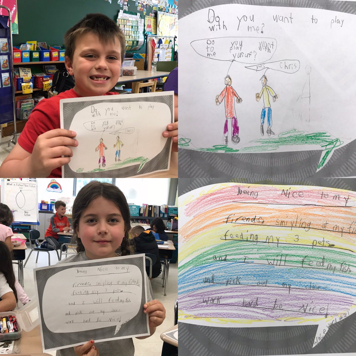 acronin16's tweet photo. The first graders at Tackan decided to Say Something!   Inspired by @peterhreynolds new book Say Something the students spoke from their heart.  @SCSD_TEL @Tinamang2 https://t.co/SmeM6VnDtt