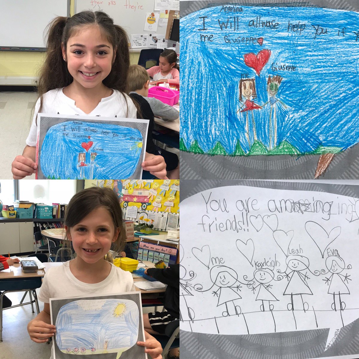 acronin16's tweet photo. The first graders at Tackan decided to Say Something!   Inspired by @peterhreynolds new book Say Something the students spoke from their heart.  @SCSD_TEL @Tinamang2 https://t.co/SmeM6VnDtt