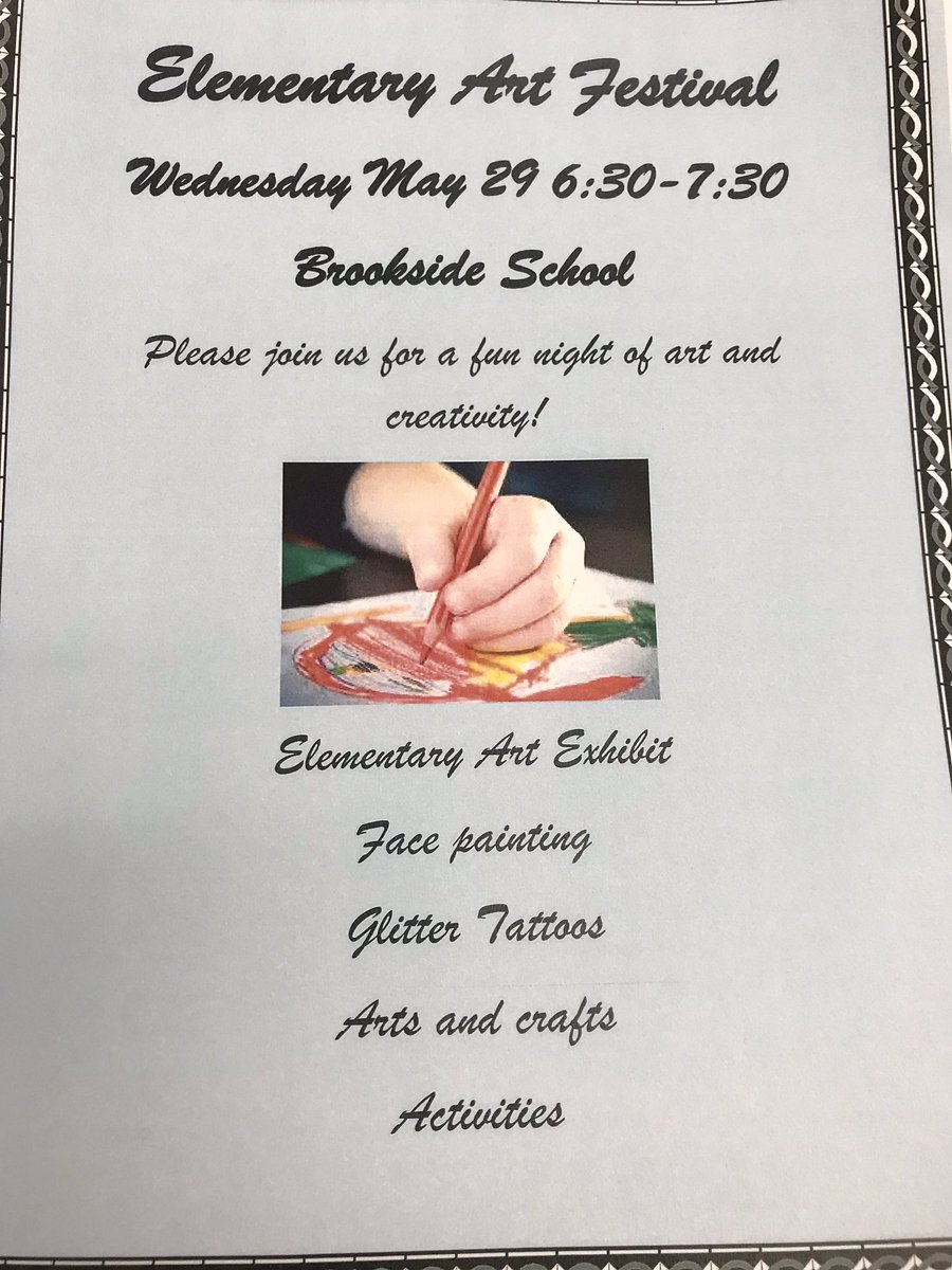 We hope you will come to the Brookside School Art Festival tonight from 6:30 pm to 7:30 pm!!
