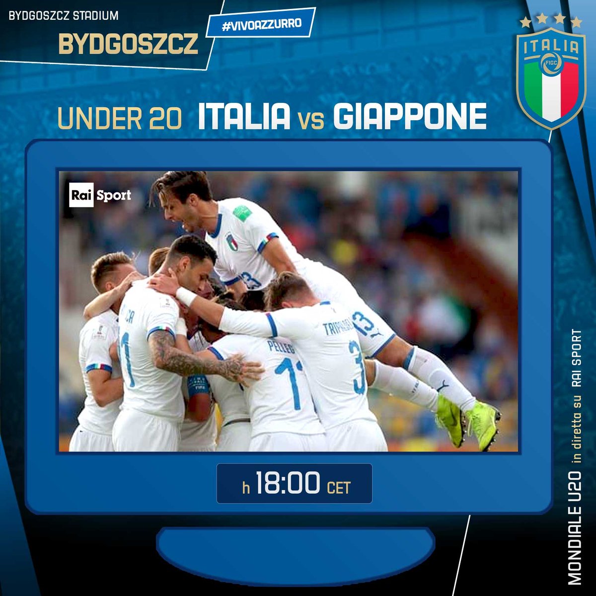 PolandU20's tweet photo. #U20WC #MatchDay #Italy #Japan - Group B
🇮🇹0⃣🆚0⃣🇯🇵 - 18:00 Pol/Ita - 01:00 (Thursday) Jap
🇮🇹⚽️
🇯🇵⚽️
Possession 🇮🇹 0% 🇯🇵 0%
Attempts 🇮🇹0⃣🇯🇵0⃣
With this score 1⃣🇮🇹2⃣🇯🇵3⃣🇪🇨4⃣🇲🇽
🏟️Krzyszkowiak #Bydgoszcz
#ITAJAP #VivoAzzurro #jfa #daihyo https://t.co/zYpduE1wxm