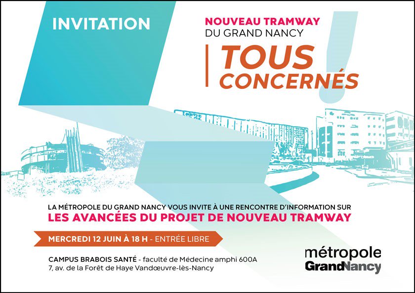 Nouveau tramway : tous concernés ! 12 juin à 18h-Campus Brabois Santé, rencontre d’information organisée par le @Grand_Nancy sur les avancées du projet de nouveau tramway. Venez échanger et poser vos questions. <a href="/Univ_Lorraine/">Lorraine</a> <a href="/NBTECH54/">NB TECH</a> <a href="/labo_Loria/">Loria</a> <a href="/INIST_CNRS/">CNRS Inist</a> <a href="/Vandoeuvre/">Ville de Vandœuvre</a>