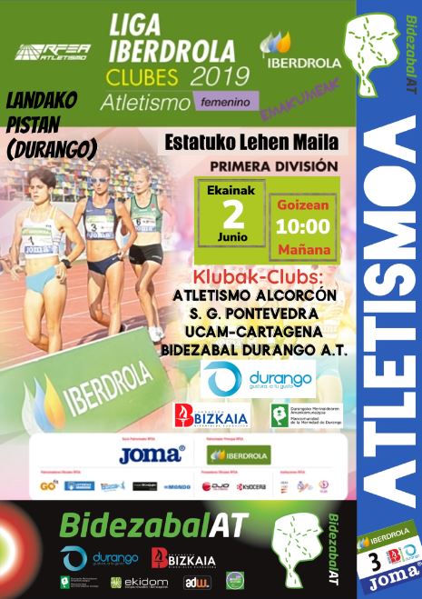 DurangokoUdala's tweet photo. El domingo, se celebrará en las pistas de #atletismo de Landako la Jornada de #LigaIberdrola  femenina. Comenzará a las 10:00 h y participarán cuatro clubs de primera división: @Bidezabal,  Atletismo Alcorcón, S.G. Pontevedra y UCAM-Cartagena. ¡BUENA SUERTE! https://t.co/zGOxypXmmO