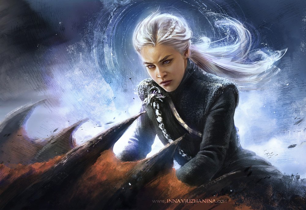 “Viserys was Mad Aerys’s son, just so. Daenerys…Daenerys is quite different. The frightened child who sheltered in my manse died on the Dothraki sea, &amp; was reborn in blood and fire. This dragon queen who wears her name is a true Targaryen.”
Illyrio Mopatis