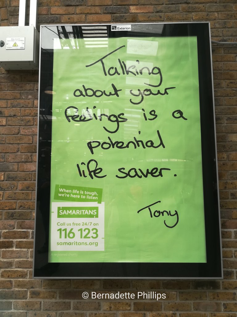 BPhillipsWriter's tweet photo. Saw this message in Heuston Railway Station #Dublin today. Very important message. Thank you @SamaritansIRL for all you do. #goodtotalk 💕 #lifesavingsupport https://t.co/jLovUfPPc0