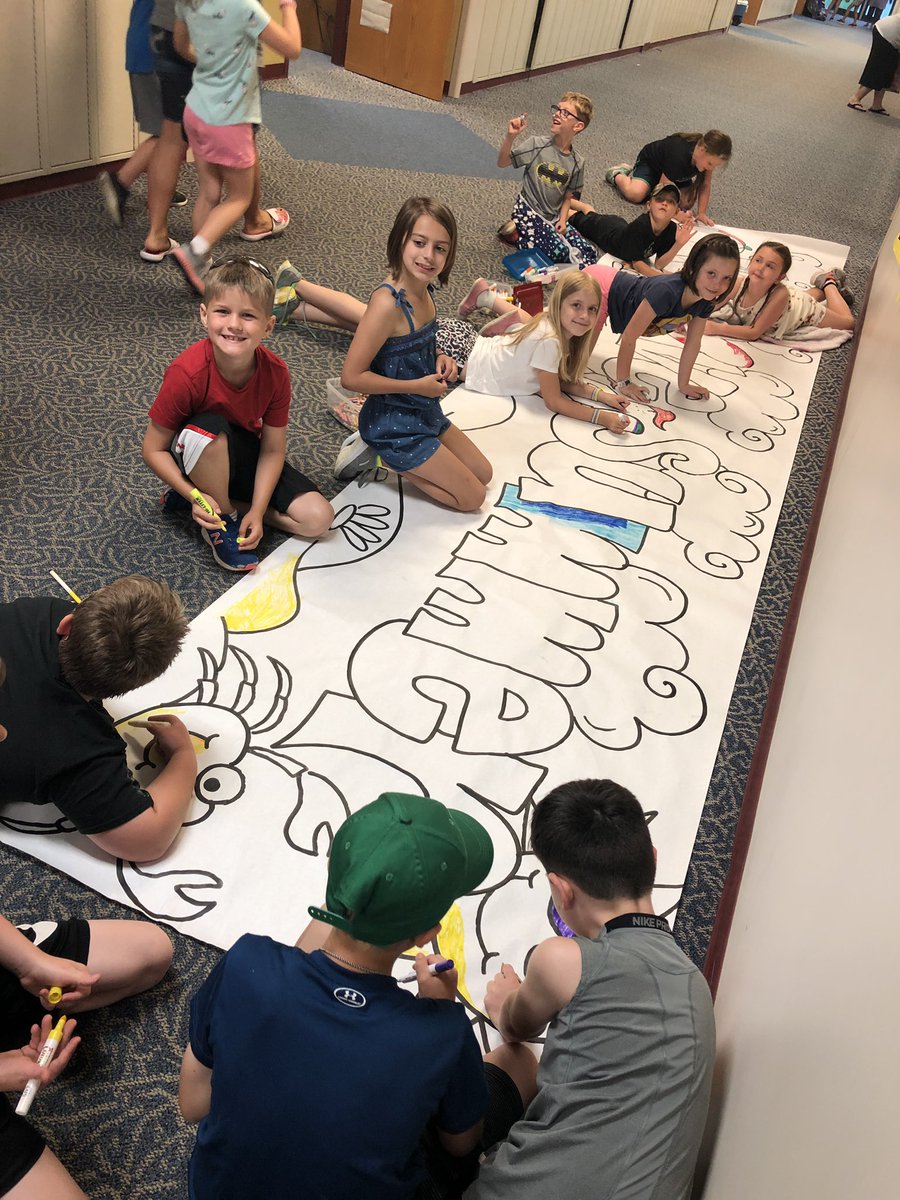 NDESARTROOM's tweet photo. When it rains we #improvise @NorthDearborn the fun doesn’t stop!! Indoor murals, minute to win it games, and much more! #herestosummer #happiness https://t.co/4x3dVtibHk