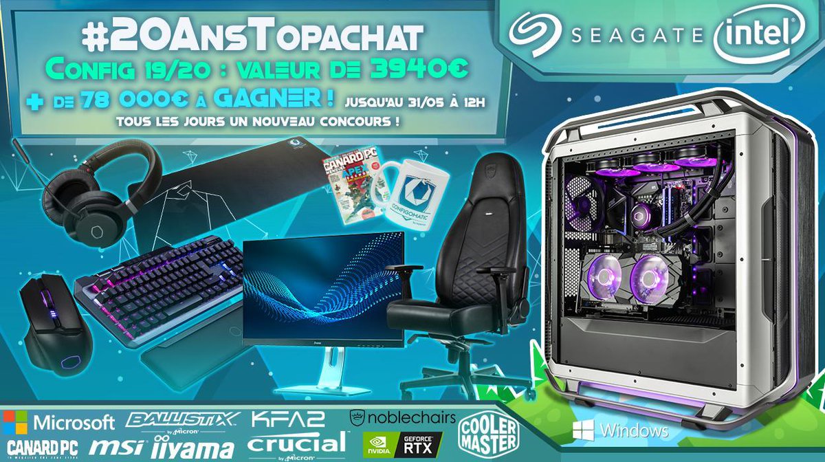 TopAchat's tweet photo. La #Config19 des #20AnsTopAchat est dispo !
3940 € de matos à gagner !
Go #RT !
https://t.co/AQIJppWe0R https://t.co/9YWh4F0GpT