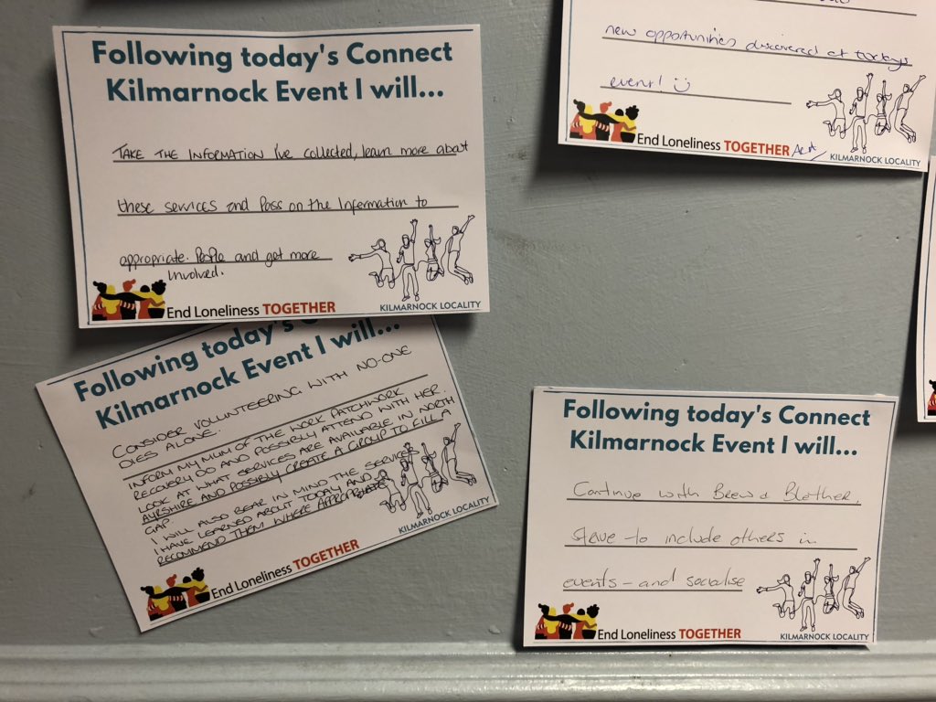 nic_tomkinson's tweet photo. People need people! #LetsTalkMore Lots of buzz and people pledging to take action after the @EAHSCP #connectkilmarnock event. What can you do to help #EndLonelinessTogether? @PublicHealthAAA @EastAyrshire https://t.co/SAUSPaiosz