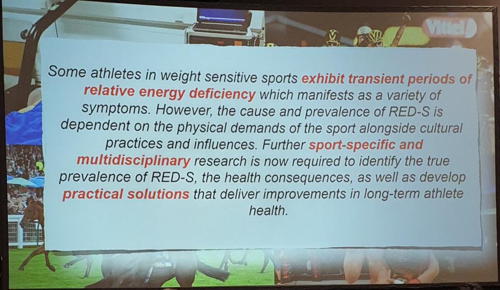 Great talk by <a href="/close_nutrition/">Prof Graeme L. Close</a> - are we over estimating the effect of LEA especially in Male athletes? Real world data suggests elite  athletes tolerate periods of very low energy intake without negative effects on performance or health, more work to be done!  #ACSM19