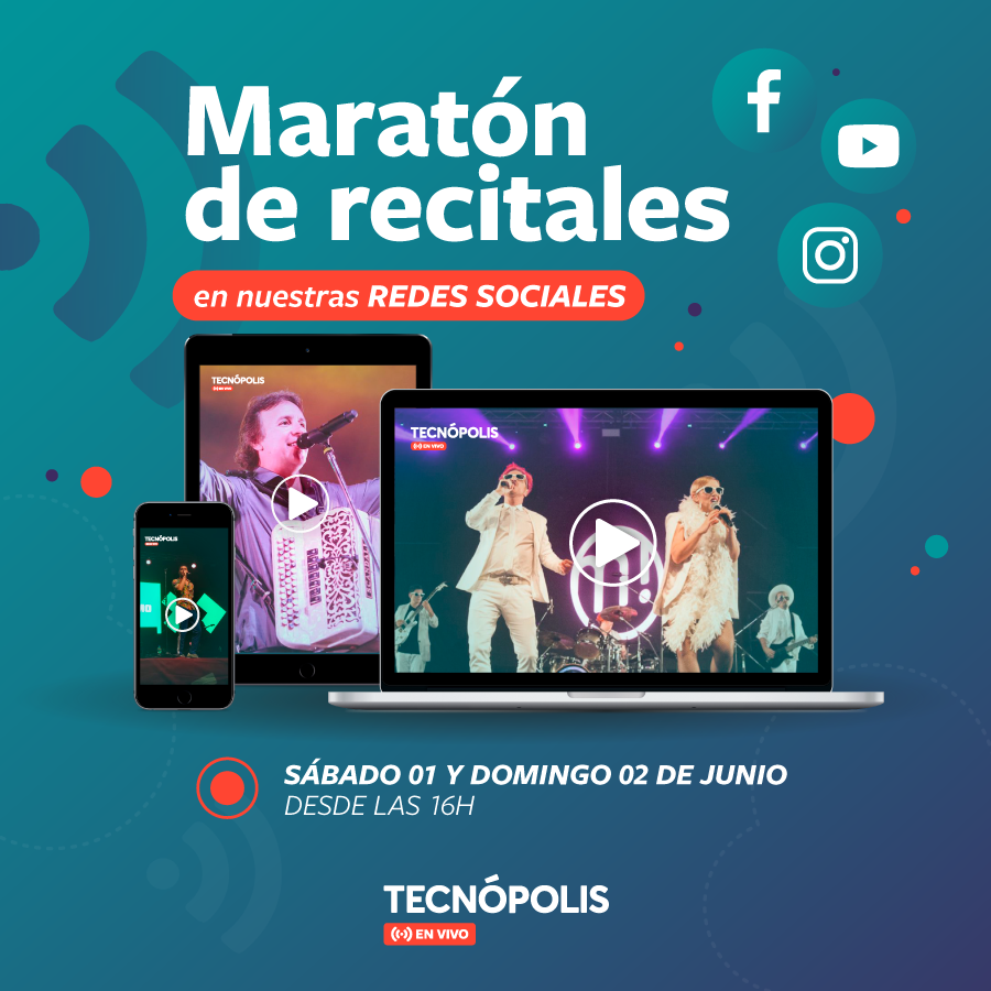 TecnopolisArg's tweet photo. ¡Este sábado y domingo disfrutá la #MaratónDeRecitales en todos tus dispositivos!
📌 1/6 - Desde las 16h: #JuanIngaramo, #LosAlonsitos, #Tupá , #TiloEscobar y #BlasMartínezRieraGrupo.
📌 2/6 - Desde las 16h: #Miranda!
Miralo online en nuestras redes: https://t.co/6M4J2FpeF4 https://t.co/tMrUvs9CBf
