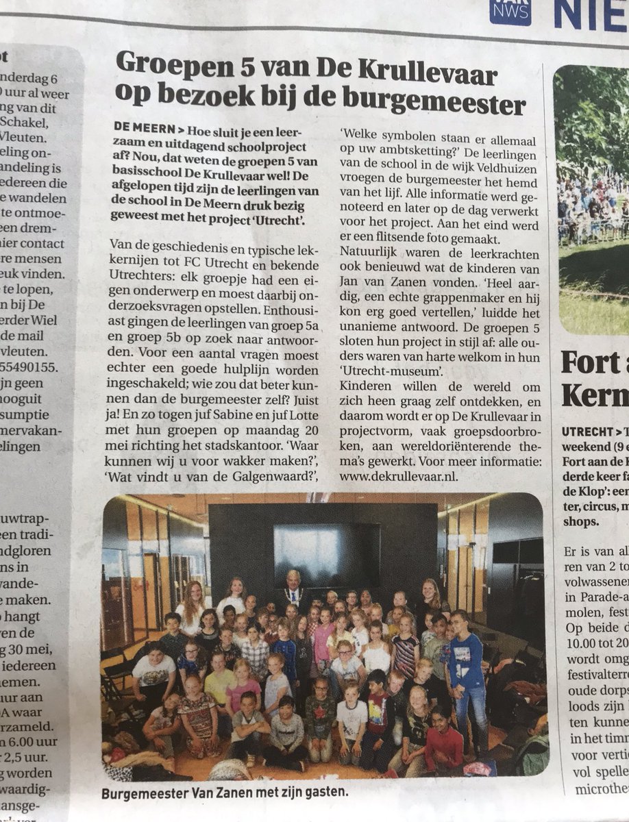 Mooi stuk in <a href="/VARnws/">VAR NWS</a> over bezoek groepen 5 van juf @lalalotteee en juf <a href="/SabineStofmeel/">Sabine</a> aan burgemeester @janvanzanen030 <a href="/GemeenteUtrecht/">Gemeente Utrecht</a> #onderwijs