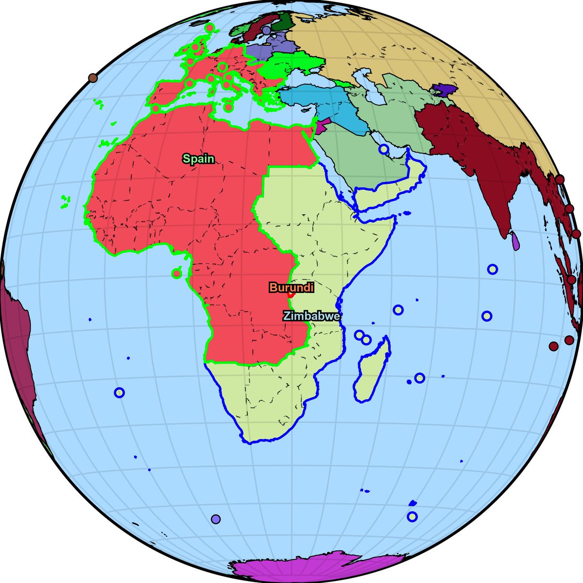 December 2096, Spain conquered Burundi territory previously occupied by Zimbabwe.