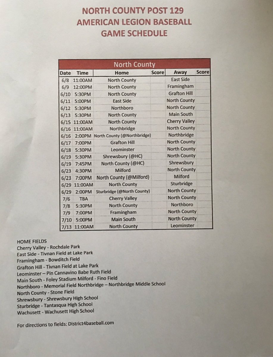 2019 <a href="/Post129/">North County</a> schedule