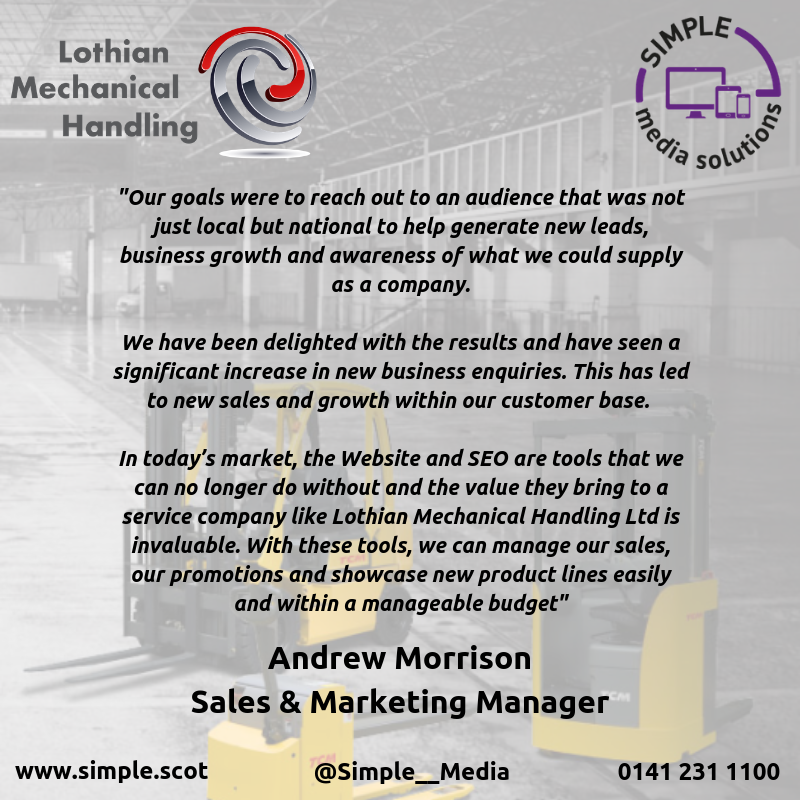 UKSimpleGroup's tweet photo. Fantastic to see such a glowing review of @Simple__Media by @LMHLtd 

Stay tuned for the full case study on Simple Media's partnership with Lothian Mechanical Handling coming later this week! 👀

https://t.co/MCktkjFo9z https://t.co/9HSutT3zP4