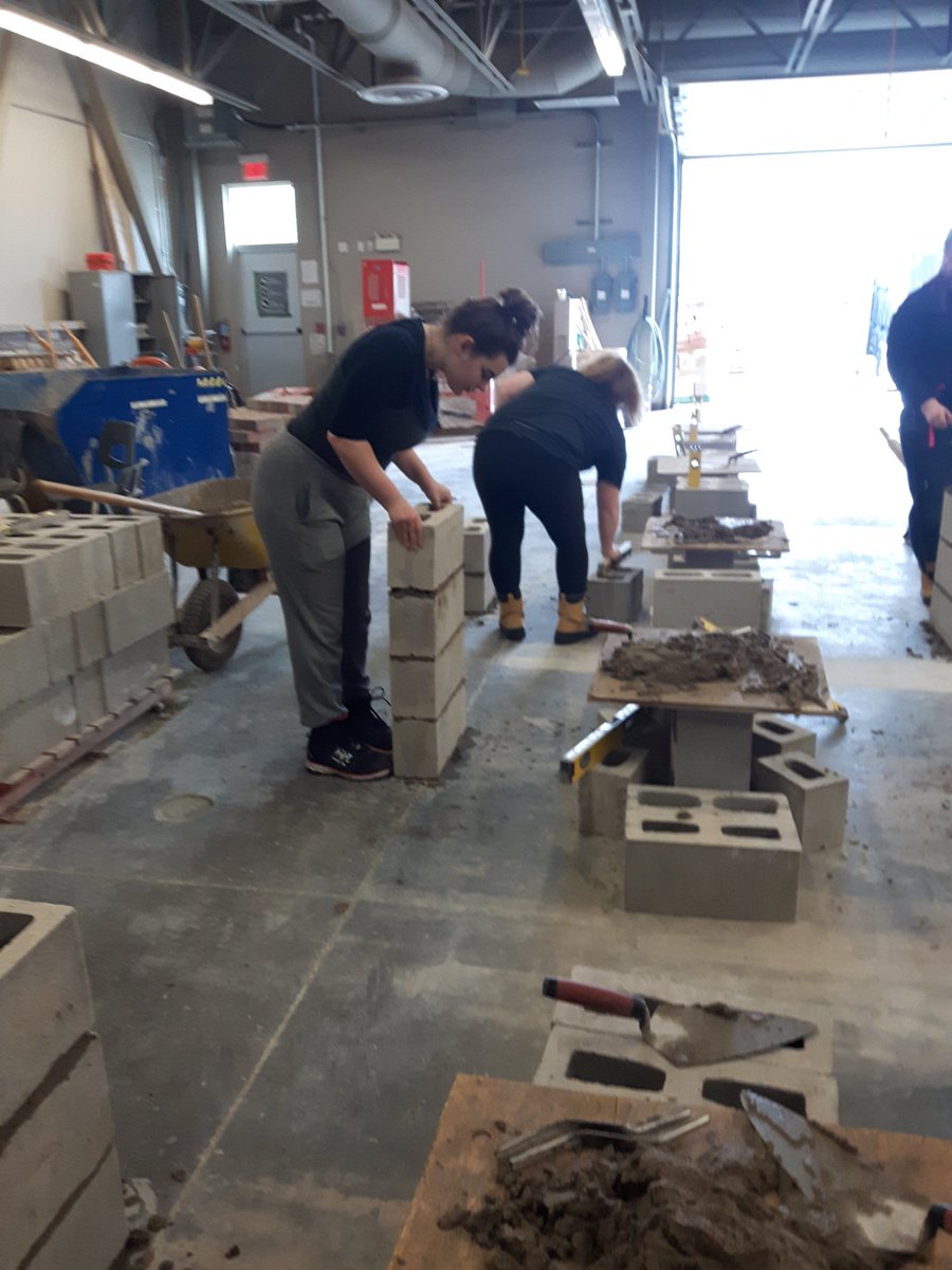 MsLatchmore's tweet photo. WITTS hard at work in Brick and Stone today! #womeninthetrades #swac @LDSBDualCredits @LimestoneFocus https://t.co/1bIJcD5Uql