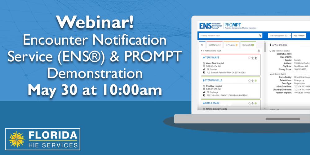 AHCA_FL's tweet photo. Join us tomorrow at 10am for a webinar about #FLHIEServices Encounter Notification Service & the PROMPT User Interface. Learn how to reduce readmissions & increase patient satisfaction using ENS. Register: https://t.co/UQZhvp7j0Q #ENSInAction #FLHIE #HealthIT https://t.co/GZBZzT1g8E
