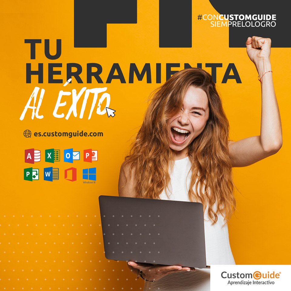 CustomGuideES's tweet photo. ¡CustomGuide es tu herramienta al éxito!
Contamos con Cursos Interactivos de: Excel, Access, Outlook, PowerPoint, Project, Word, Office365 y Windows 10. #Microsoft
Con los niveles básico, intermedio y avanzado.
#ConCustomGuideSiempreLoLogro #CustomGuideMx https://t.co/NB3HrWwzqT