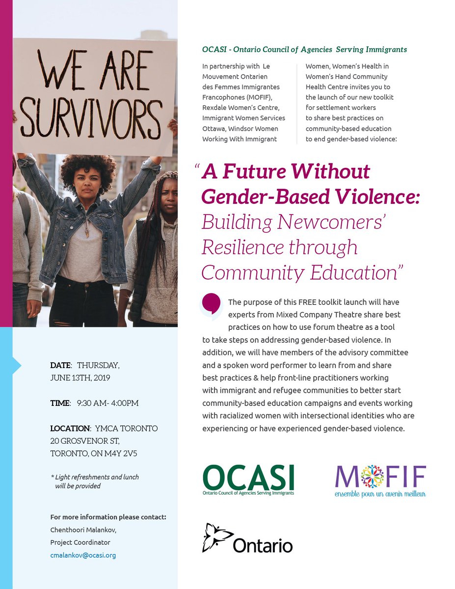 If you are someone passionate about ending gender based violence please come to this event and if you are unable too, please share this with your networks! @OCASI_Policy #endinggenderbasedviolence