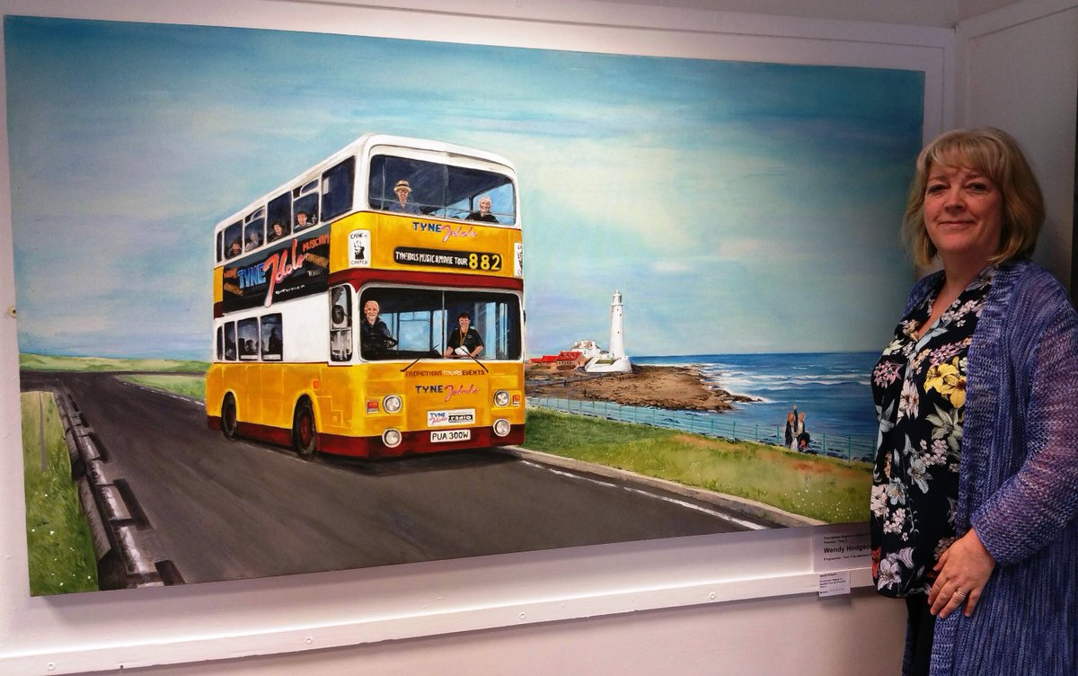 My @TyneIdols #Bus #Painting is included in the @QueenAlexColl Creative Studios final show on Tues 4 June #NorthShields. Passengers include @JulieVintageTea @samfendermusic  @laidlaw_ray @ITVVERA #FoundationDegree #Art