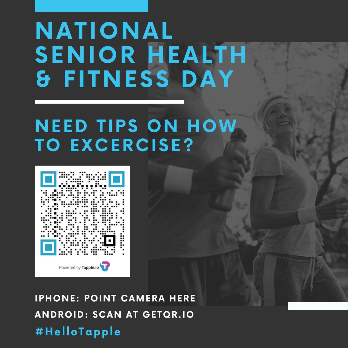 tapple_io's tweet photo. In honor of National Senior Health & Fitness Day πͺ
Link: https://t.co/4YsbygtM7E
.
.
.
.
#HelloTapple #seniorhealthandfitnessday #qrcodes https://t.co/g8KQvELp8I
