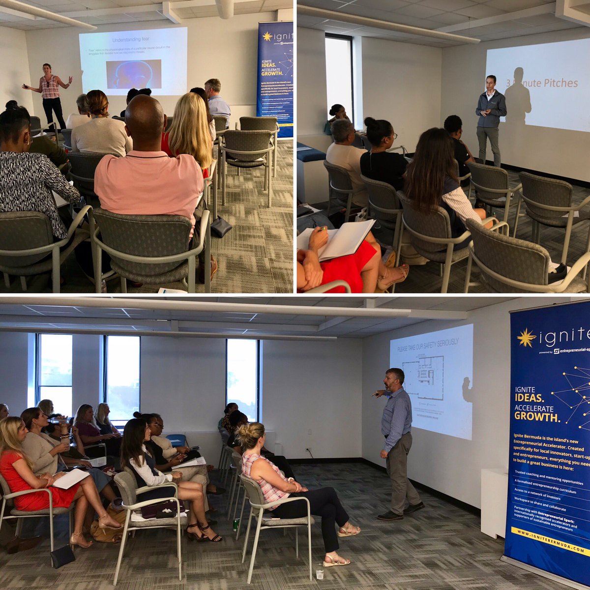 ignitebermuda's tweet photo. Sean & our 2019 cohort talking ‘Pitching & Self-Management’ in our #ignitebermuda hub. Huge thanks to our guest presenters Kate Taylor, KPMG in Bermuda & Hannah King, Solstice for sharing their expertise with us today.
#bermudaentrepreneurs #MindsetRevolution #donttrydo #GoDo https://t.co/3G85RtnaFj