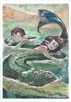 5toMARTES's tweet photo. Who cares if watercolors isn't my thing?! Have a crocodile and her siren pets. #MerMaychallenge #mermay #Mermaid #siren #Watercolour #traditionalart #crocodile #lake #water #aligator #art #drawing #pets #happy #5thtuesday #5tomartes #wednesday https://t.co/TpbR57S7PU