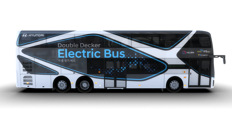 PluginMagazin's tweet photo. This is the first electric double decker and its made by Hyundai https://t.co/7ftXGq6wls https://t.co/13O4ML7B0f
