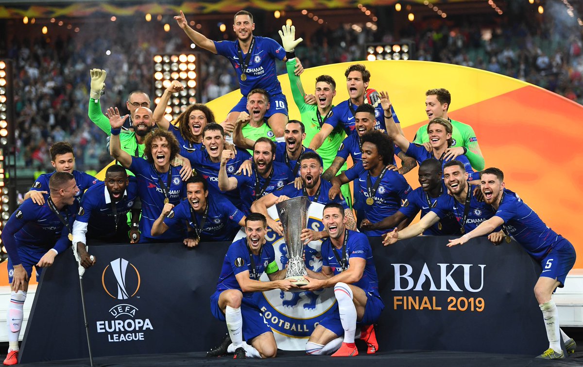 StarFootball's tweet photo. 🔵 is the colour, ⚽ is the game!

UEFA Europa League Champions Chelsea Football Club will not be too Sarri about the end game, would they? #CongratulationsChelsea #KTBFFH https://t.co/5k7h5J6bFX