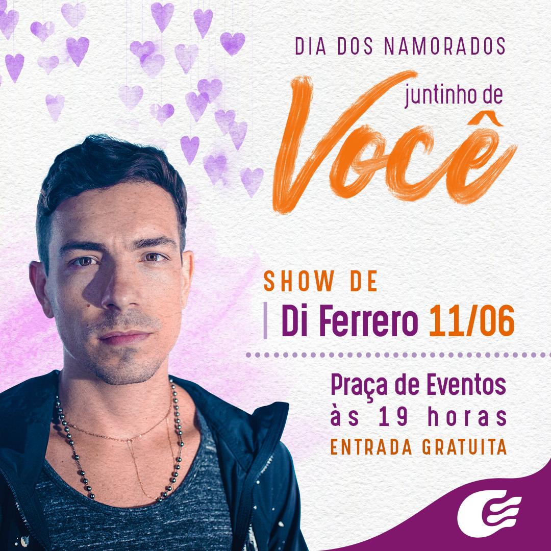 Você tem um encontro marcado com Di Ferrero aqui no Guara: dia 11 de junho, show gratuito às 19h, na Praça de Eventos. Vamos ficar juntinhos neste Dia dos Namorados? <3